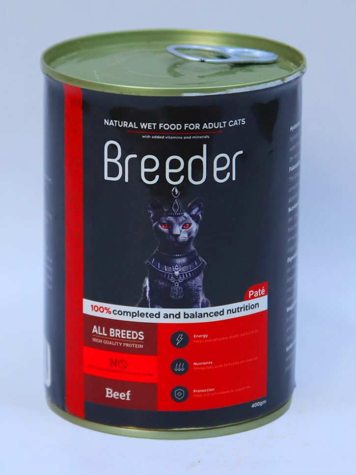 Breeder Wet Food for Cats – Beef Flavor – 400g