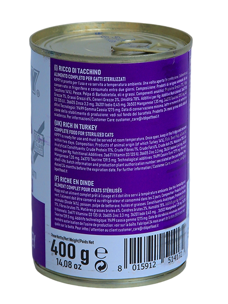 Kippy Pate Sterilised Cat with Turkey Cans 400 g