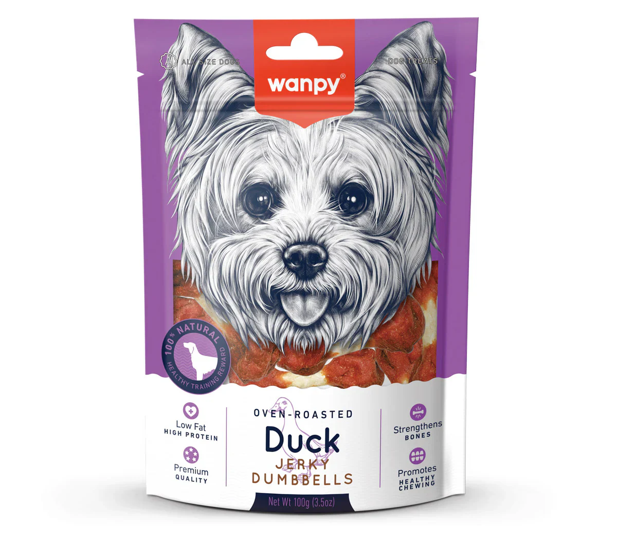 Wanpy Dog Treat Duck Jerky Dumbbells 100g